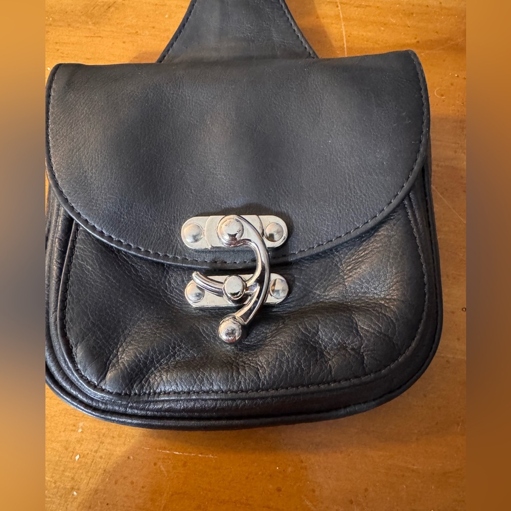 Sundance Black Leather Crossbody Bag with Silver Hardware - Picture 2 of 11